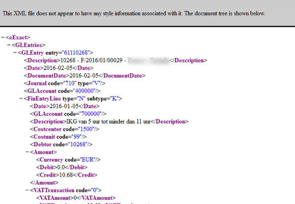 In het geval van de export van EXACT wordt een XML bestand aangemaakt