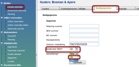 Instellingen ouderfiche